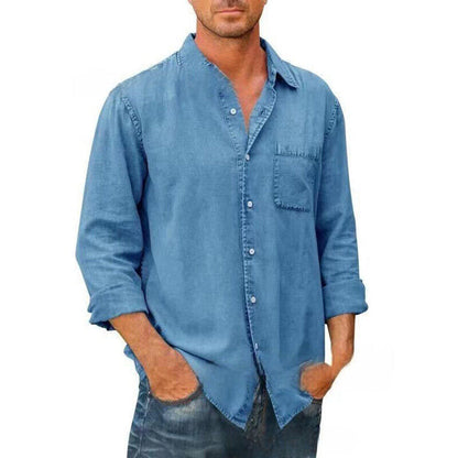 Chemise homme décontractée – Coupe droite – Tissu respirant – Manches longues – Poche poitrine