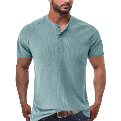 T-shirt henley homme – Coupe slim – Maille douce – Manches courtes