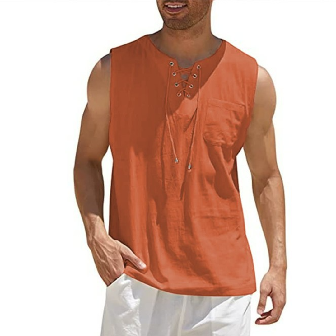 Débardeur Homme – Coupe Ample – Tissu Respirant – Devant Lacé – Style Décontracté