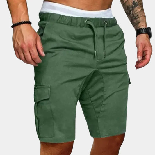 Short cargo homme – Coton – Coupe droite décontractée – Taille élastique – Poches cargo