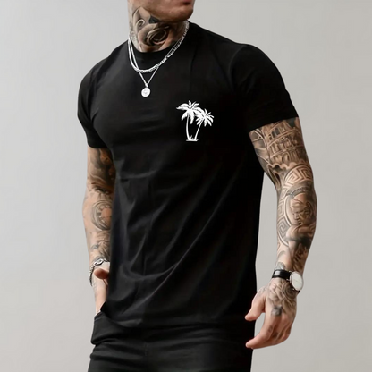 T-shirt homme – Coupe décontractée – Manches courtes – Motif palmier – Tissu respirant