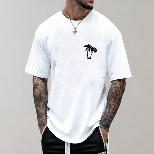 T-shirt homme – Coupe décontractée – Manches courtes – Motif palmier – Tissu respirant