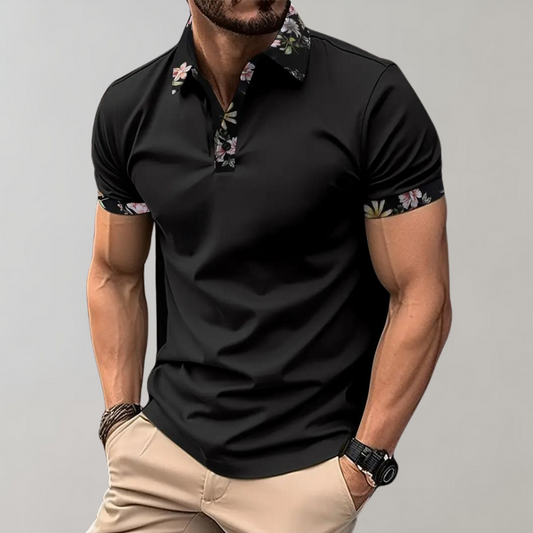 Polo homme – Coupe slim – Tissu respirant extensible – Détail fleuri élégant