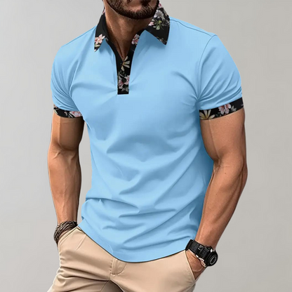 Polo homme – Coupe slim – Tissu respirant extensible – Détail fleuri élégant