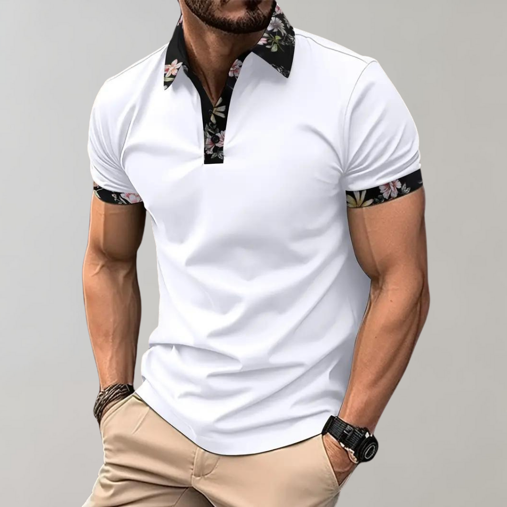 Polo homme – Coupe slim – Tissu respirant extensible – Détail fleuri élégant