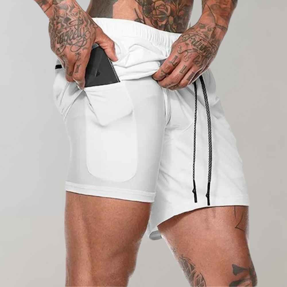 Short de sport homme – Coupe slim – Confort extensible – Doublure compressive avec poche