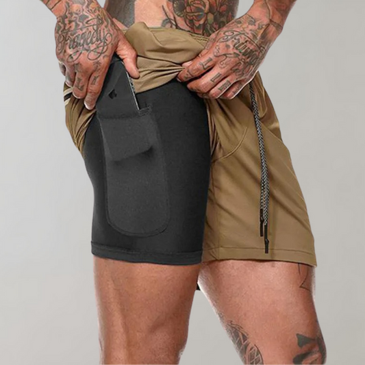 Short de sport homme – Coupe slim – Confort extensible – Doublure compressive avec poche
