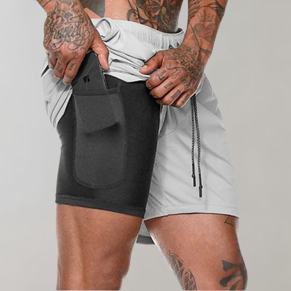 Short de sport homme – Coupe slim – Confort extensible – Doublure compressive avec poche