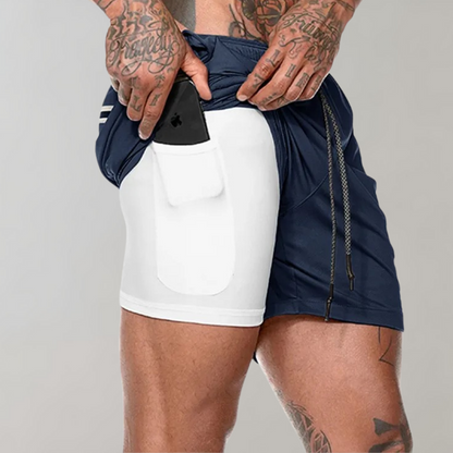 Short de sport homme – Coupe slim – Confort extensible – Doublure compressive avec poche