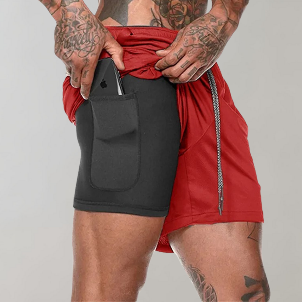 Short de sport homme – Coupe slim – Confort extensible – Doublure compressive avec poche