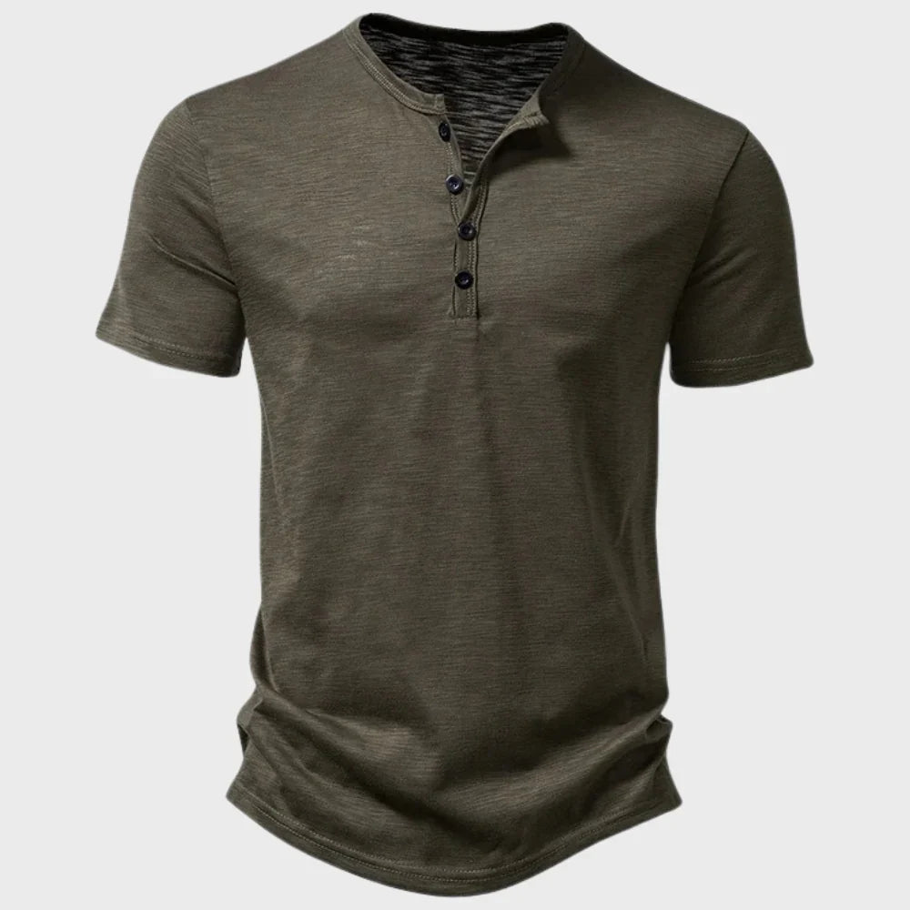 T-shirt homme – Coupe regular – Maille douce – Col Henley – Manches courtes respirant