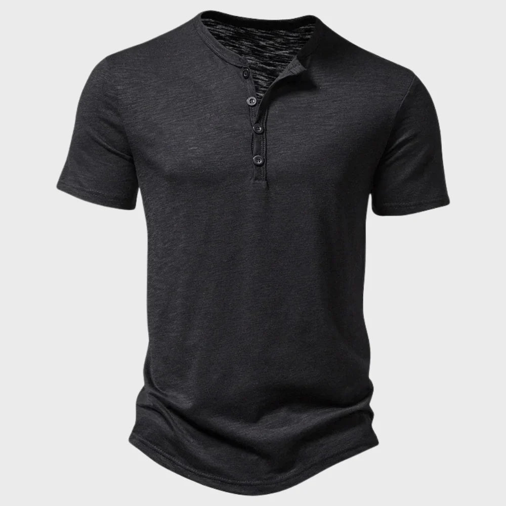 T-shirt homme – Coupe regular – Maille douce – Col Henley – Manches courtes respirant