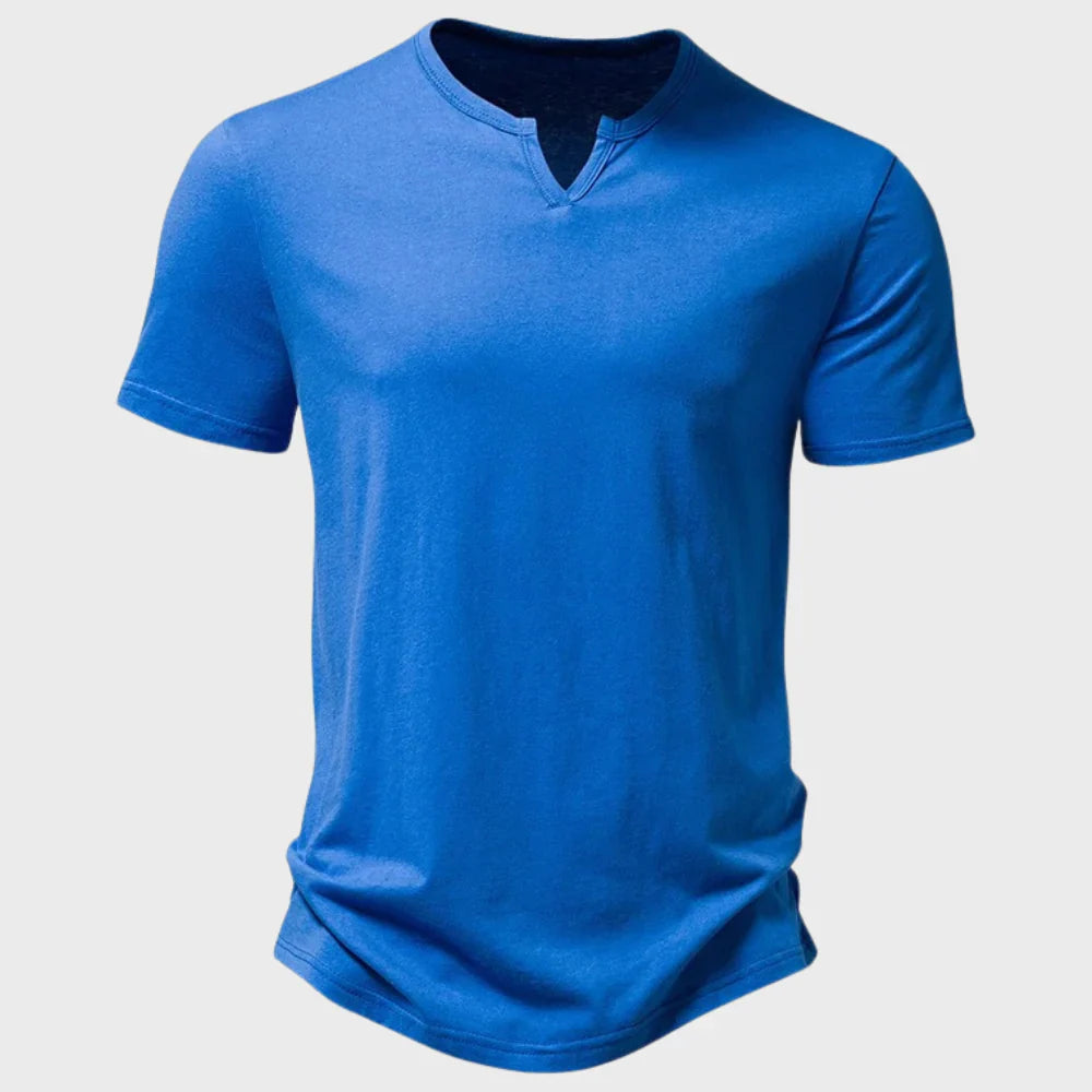 T-shirt homme – Coupe regular – Maille douce – Col Henley – Manches courtes respirant