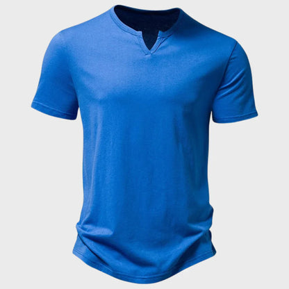 T-shirt homme – Coupe regular – Maille douce – Col Henley – Manches courtes respirant