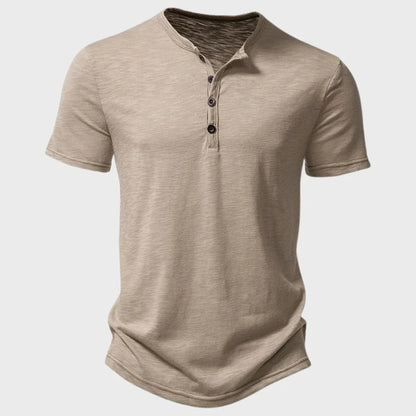 T-shirt homme – Coupe regular – Maille douce – Col Henley – Manches courtes respirant
