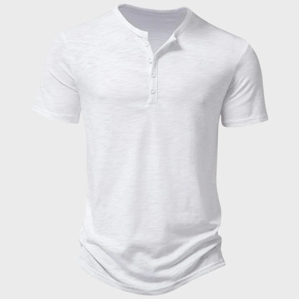 T-shirt homme – Coupe regular – Maille douce – Col Henley – Manches courtes respirant