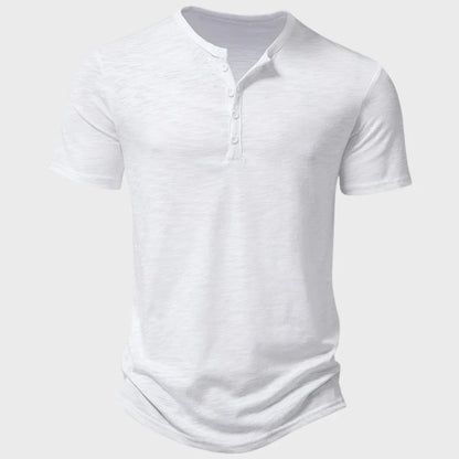T-shirt homme – Coupe regular – Maille douce – Col Henley – Manches courtes respirant
