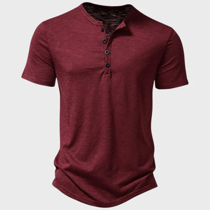 T-shirt homme – Coupe regular – Maille douce – Col Henley – Manches courtes respirant