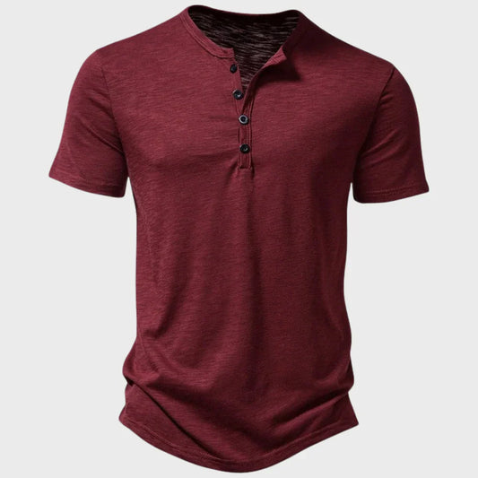 T-shirt homme – Coupe regular – Maille douce – Col Henley – Manches courtes respirant