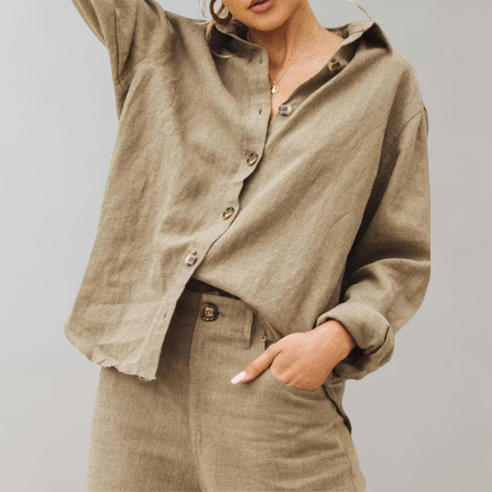 Blouse femme – Coupe ample – Boutonnage devant – Manches longues – Tissu respirant