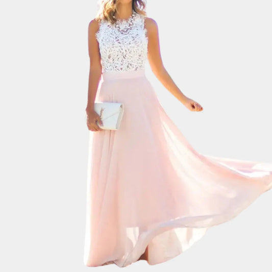 Robe de soirée femme – Coupe évasée – Haut dentelle – Jupe fluide longue