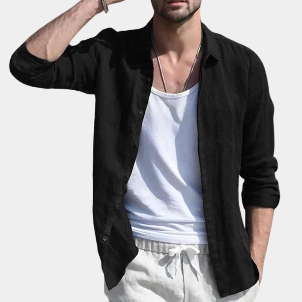 Chemise homme – Coupe décontractée – Tissu respirant – Manches longues – Col classique