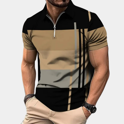 Polo homme – Coupe slim – Manches courtes – Fermeture zippée – Motif moderne