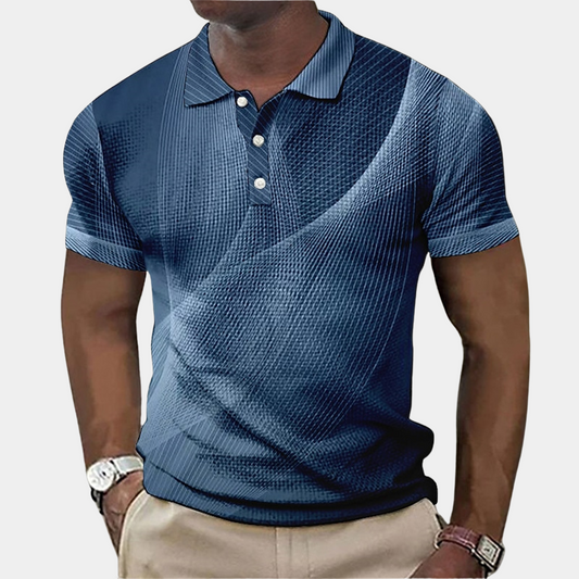 Polo homme – Coupe ajustée – Maille douce – Imprimé géométrique – Col côtelé