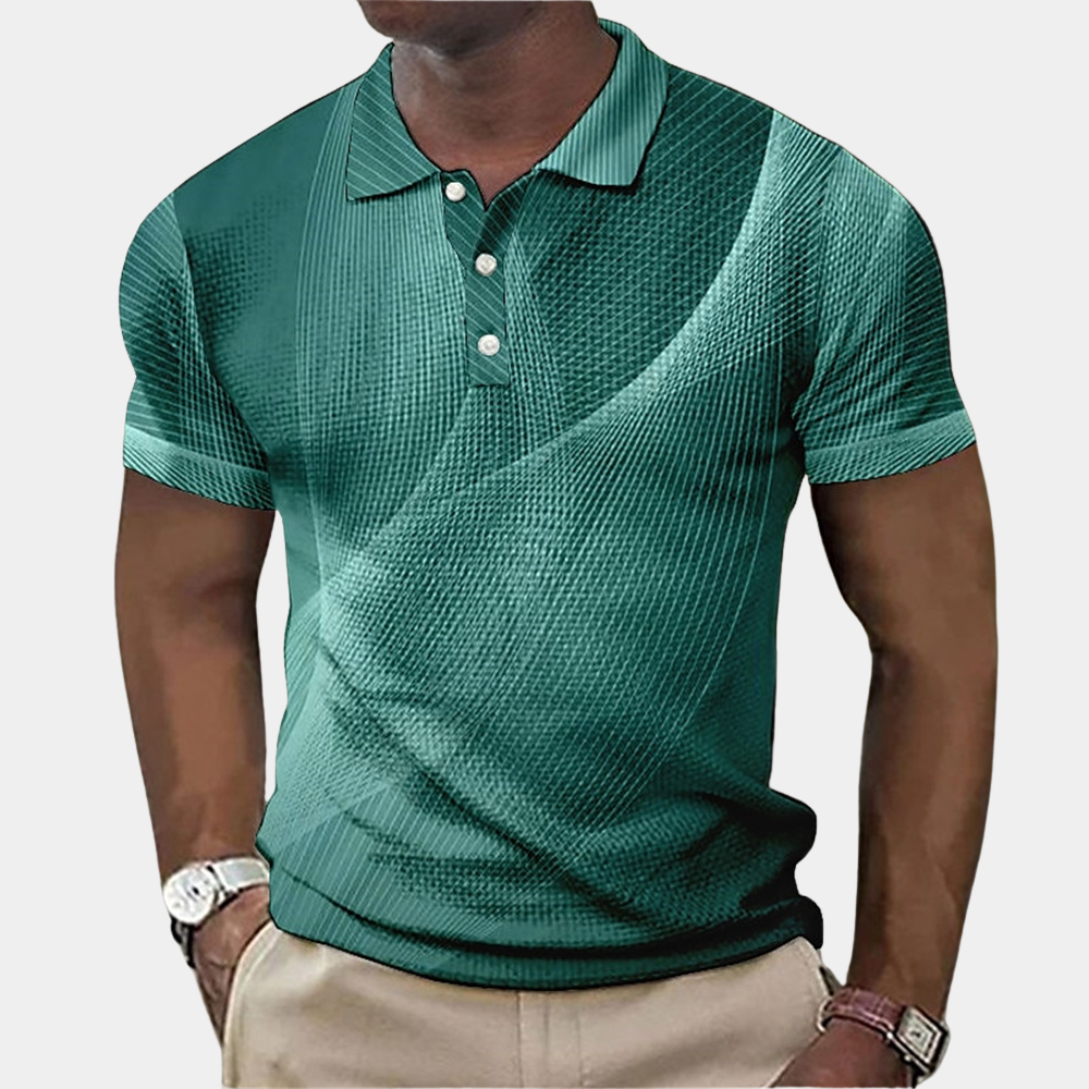 Polo homme – Coupe ajustée – Maille douce – Imprimé géométrique – Col côtelé