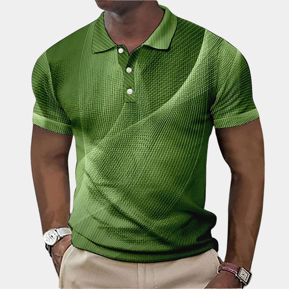 Polo homme – Coupe ajustée – Maille douce – Imprimé géométrique – Col côtelé