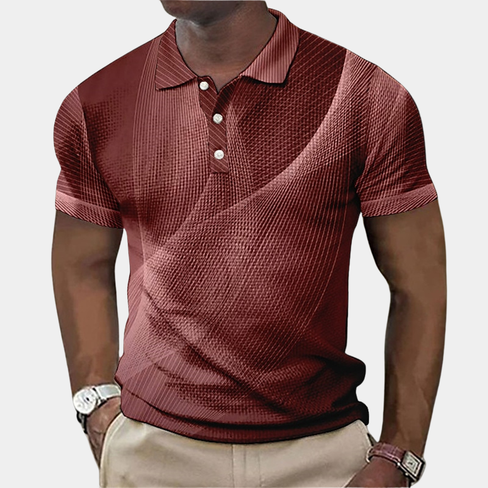 Polo homme – Coupe ajustée – Maille douce – Imprimé géométrique – Col côtelé