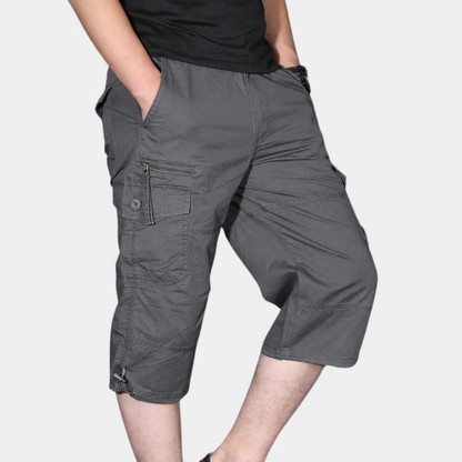 Pantalon cargo homme – Coupe décontractée – Longueur trois-quarts – Tissu respirant – Multi-poches utilitaires