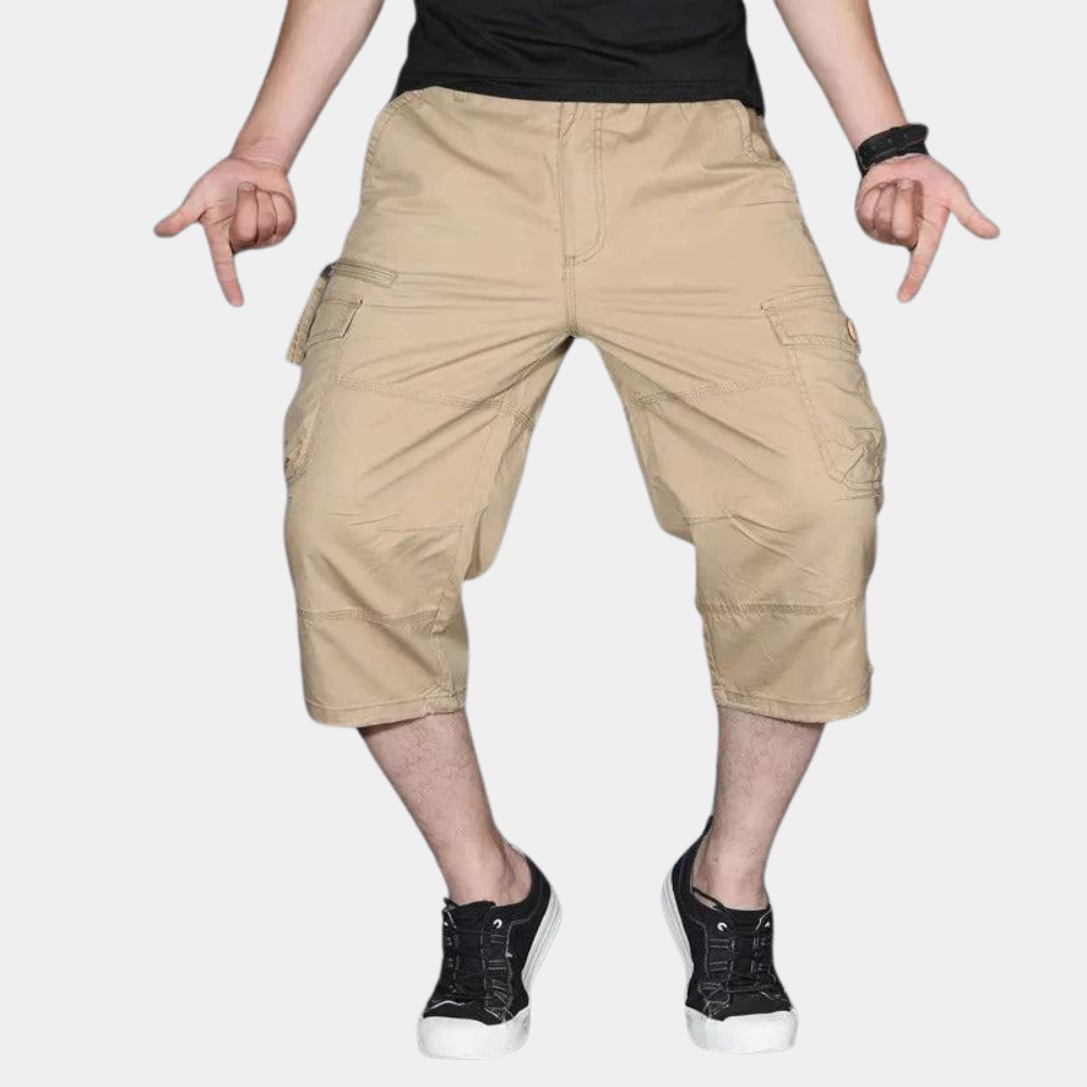 Pantalon cargo homme – Coupe décontractée – Longueur trois-quarts – Tissu respirant – Multi-poches utilitaires