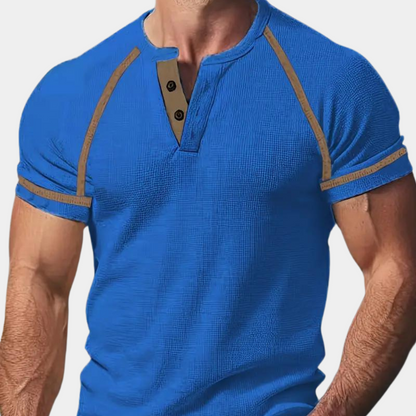 T-shirt homme – Coupe slim – Col Henley – Manches courtes