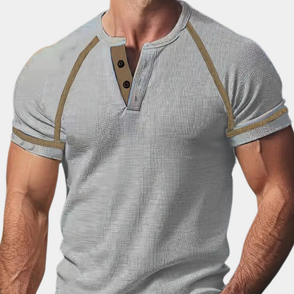 T-shirt homme – Coupe slim – Col Henley – Manches courtes