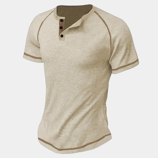T-shirt homme – Coupe slim – Col Henley – Manches courtes