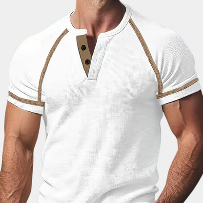 T-shirt homme – Coupe slim – Col Henley – Manches courtes