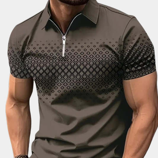 Polo homme – Coupe slim – Boutonnage zippé – Motif géométrique – Tissu respirant