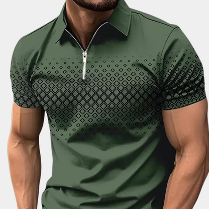 Polo homme – Coupe slim – Boutonnage zippé – Motif géométrique – Tissu respirant