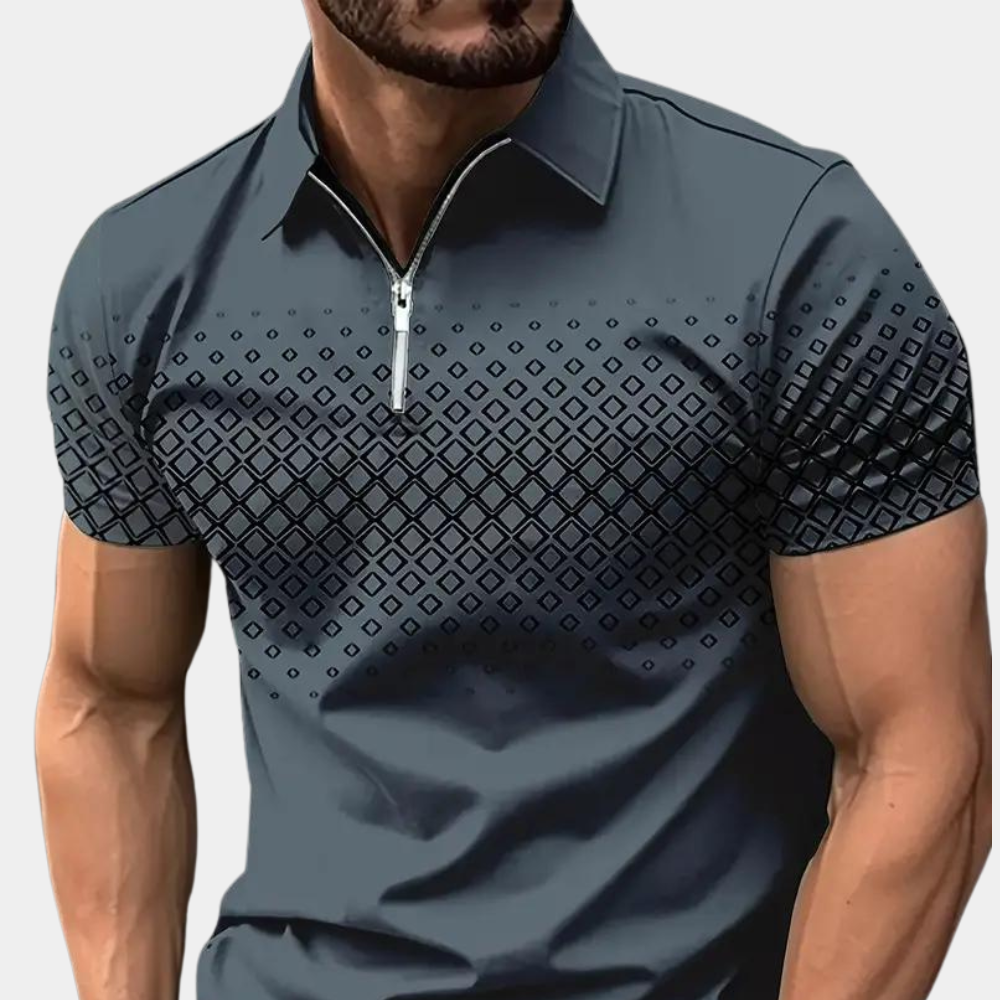 Polo homme – Coupe slim – Boutonnage zippé – Motif géométrique – Tissu respirant