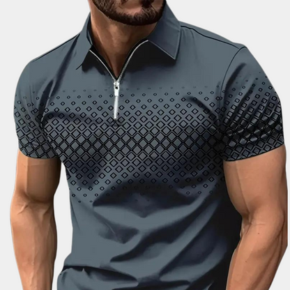 Polo homme – Coupe slim – Boutonnage zippé – Motif géométrique – Tissu respirant