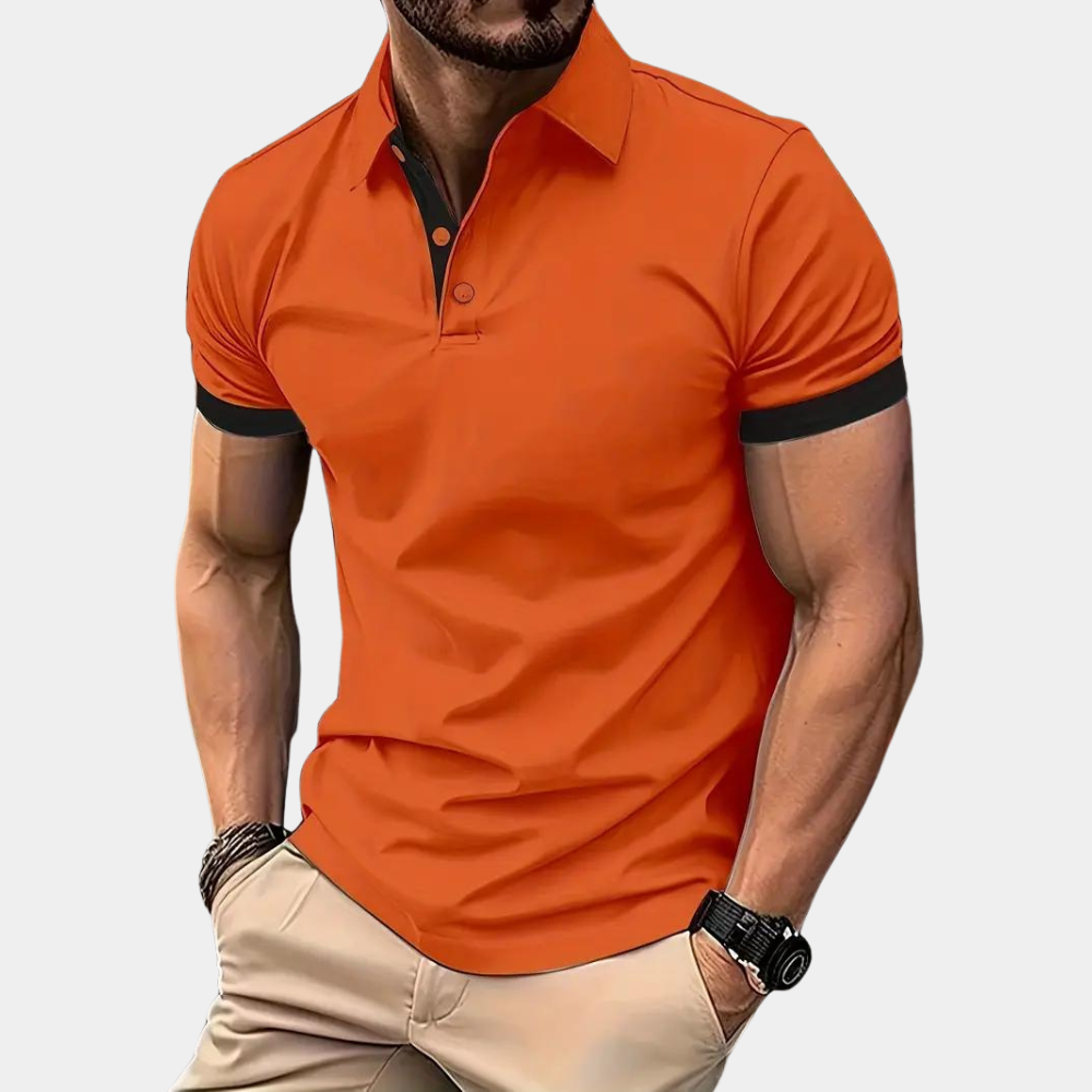 Polo homme – Coupe ajustée – Maille douce – Manches courtes – Finition contrastée