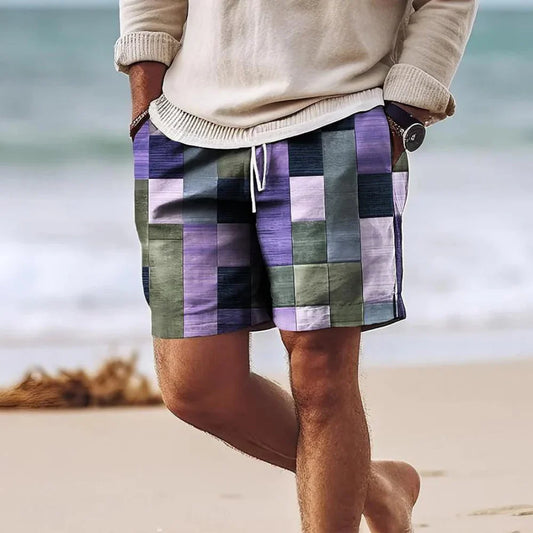 Short Relaxed Homme – Longueur Mi-Cuisse – Imprimé Géométrique – Tissu Respirant