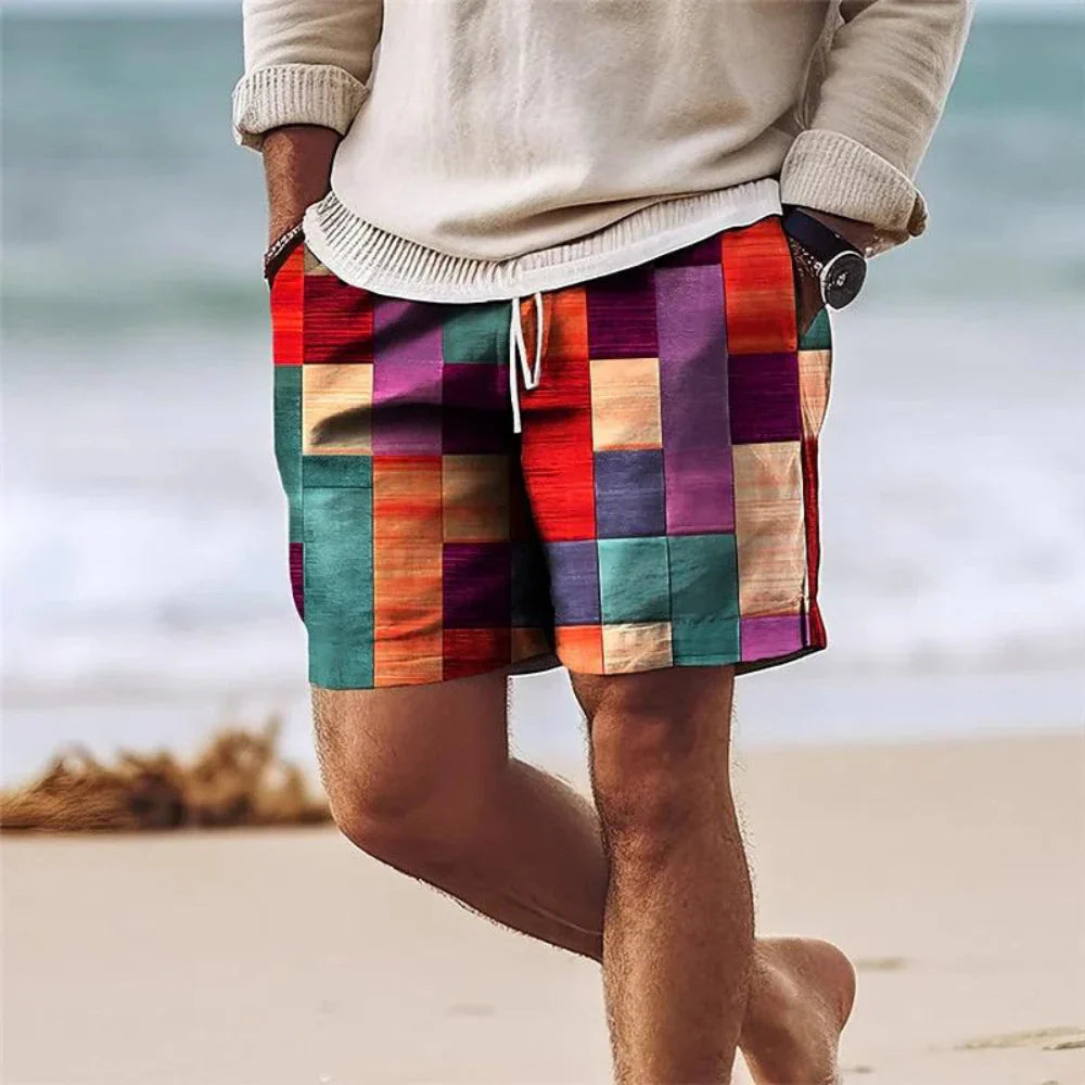 Short Relaxed Homme – Longueur Mi-Cuisse – Imprimé Géométrique – Tissu Respirant