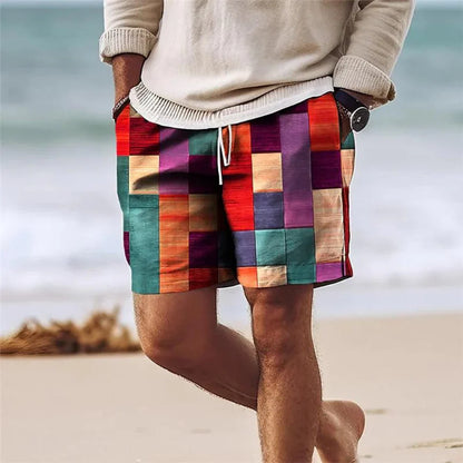 Short Relaxed Homme – Longueur Mi-Cuisse – Imprimé Géométrique – Tissu Respirant