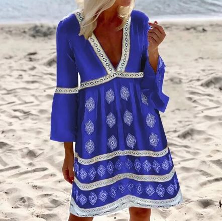 Robe femme mi-longue – Coupe fluide – Manches chauve-souris – Décolleté en V – Tissu respirant
