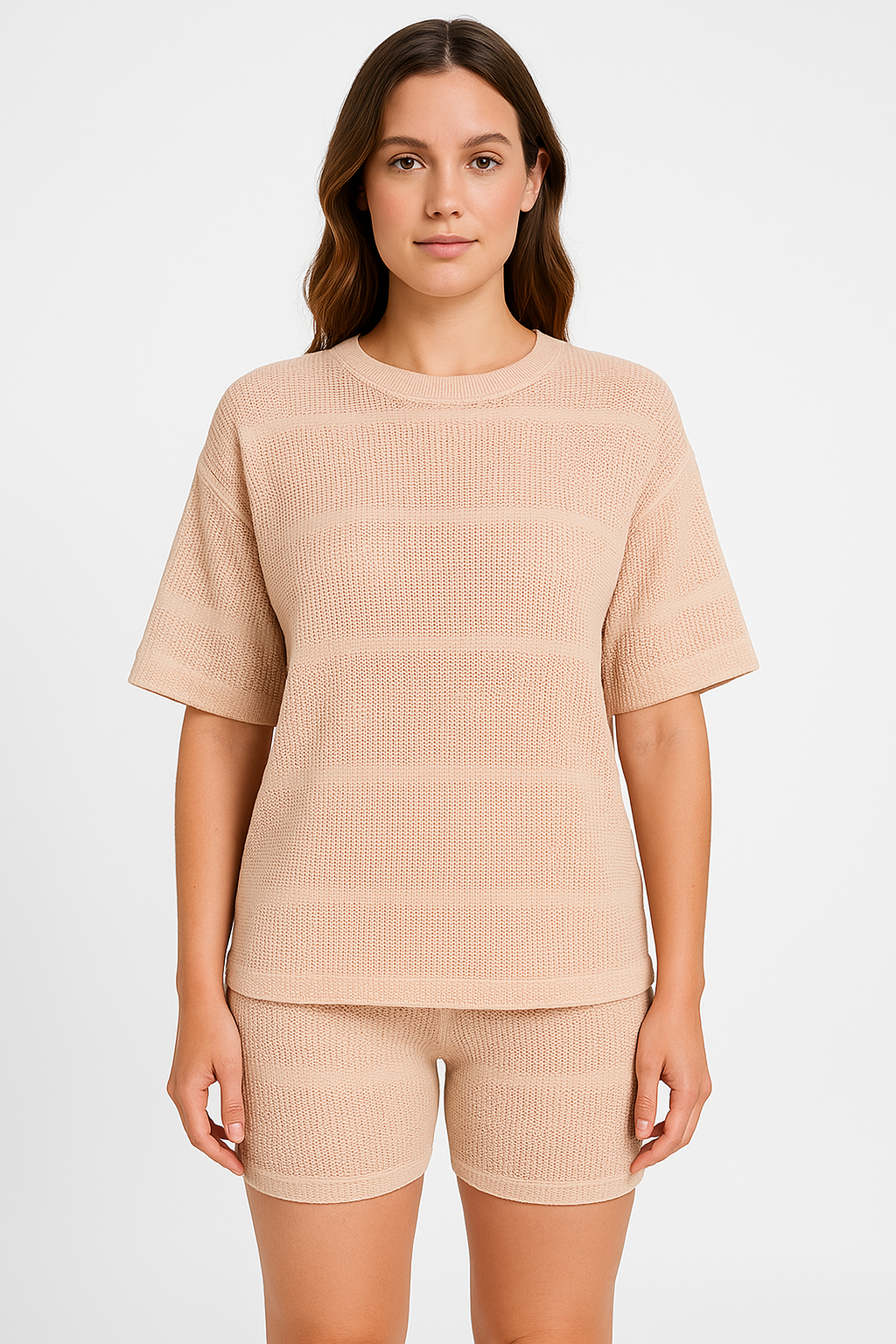 Women's Set – Light Knit – Loose Fit Top Short Sleeves – Fitted Shorts