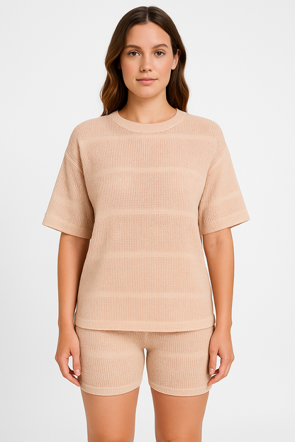 Women's Set – Light Knit – Loose Fit Top Short Sleeves – Fitted Shorts