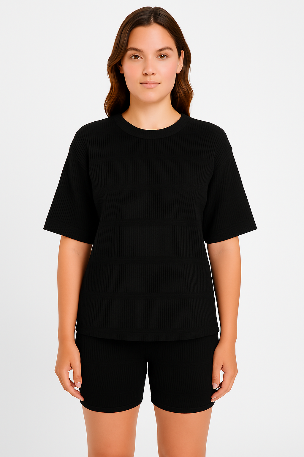 Women's Set – Light Knit – Loose Fit Top Short Sleeves – Fitted Shorts