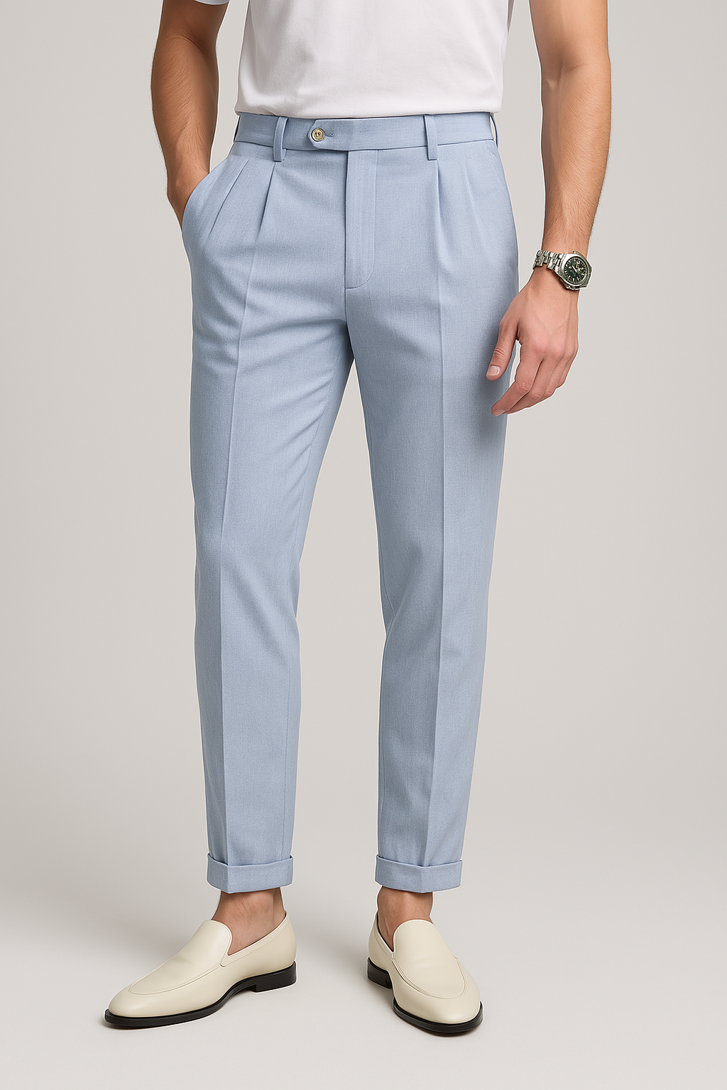 Pantalon homme droit – Taille haute – Tissu respirant texturé – Finitions élégantes
